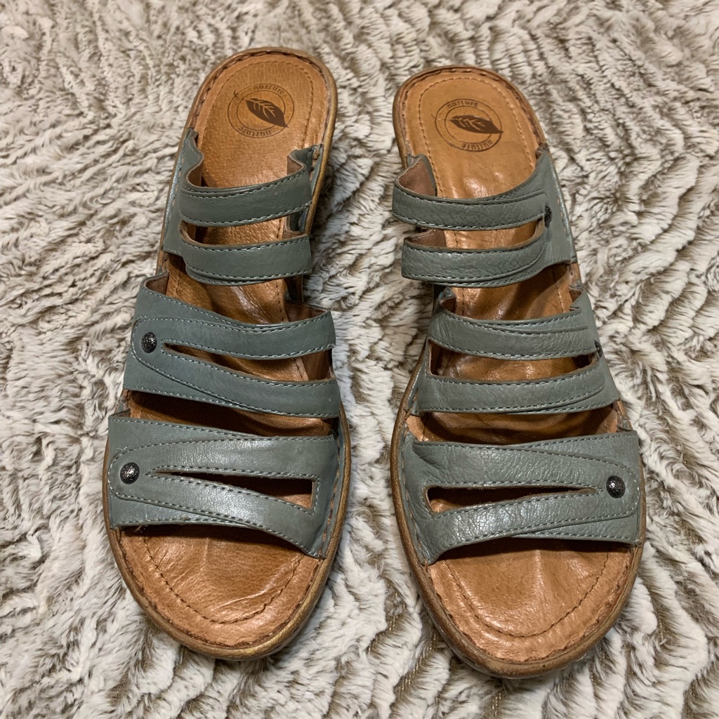Nurture Blue Leather Heel Slide On Sandals Sz 10m